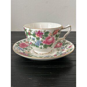 VTG Crown Staffordshire Thousand Flowers Bone China Cup & Saucer Set England Tea